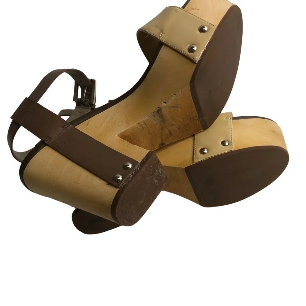 Luxury Rebel Women's Fern Wood Platfrom Ankle Strap  sz‎ 38.5M  US 8M